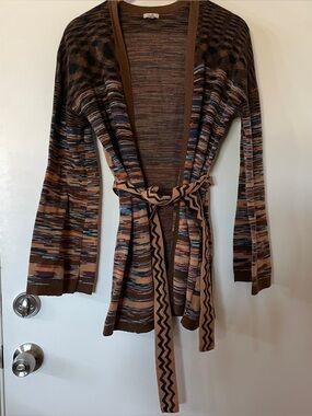 Ecote Saguaro Cactus Striped Multicolor Belted Sweater Cardigan